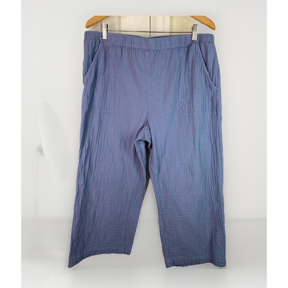 Caffe Marrakesh Women's XLBlue Gauzy Cotton Crop Wide Leg Elastic Waist Pants